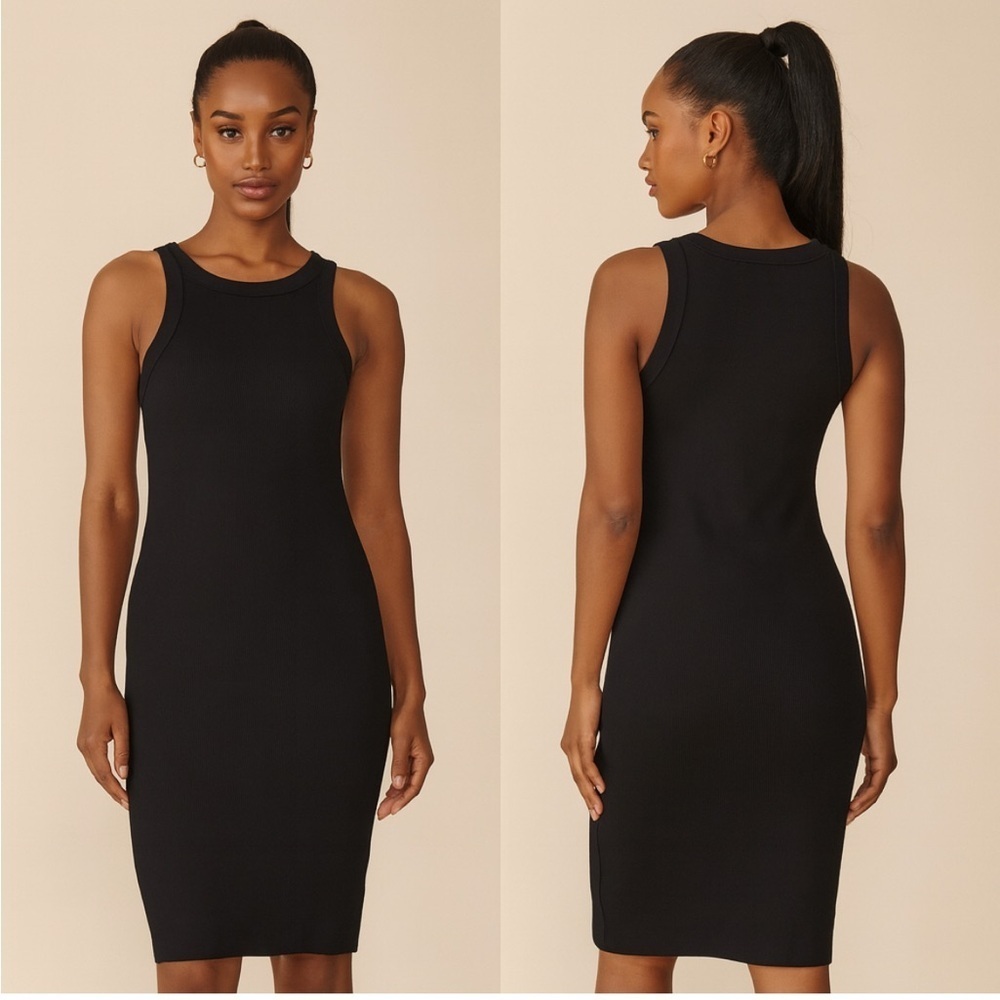 Old Navy Black Ribbed Tank Midi Dress - Size Medium - Casual Luxe Minimalist